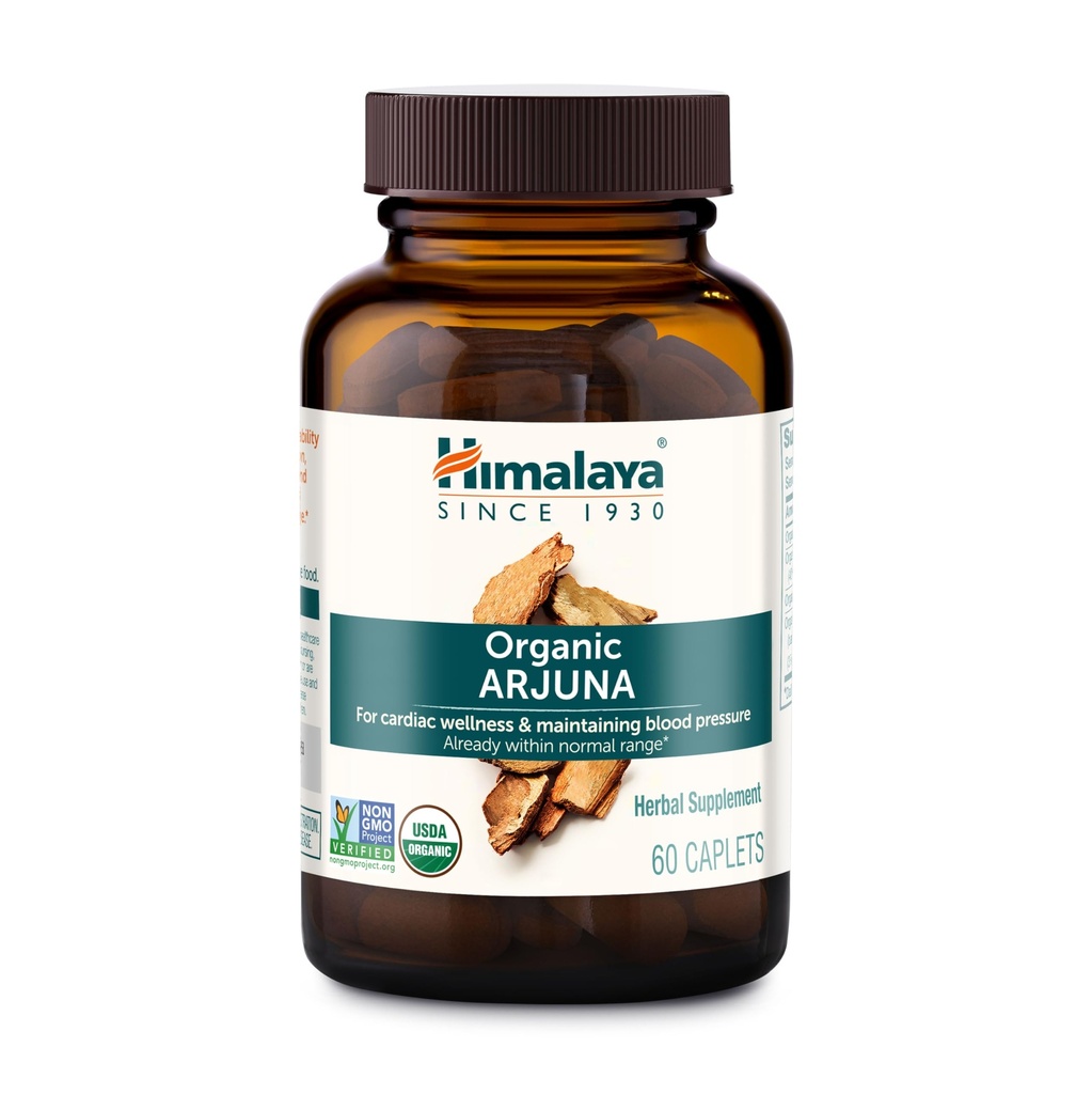 Himalaya Organic Arjuna, alimentazione di 60 giorni - Integratore di erbe Supporta la salute del cuore e la pressione sanguigna normale - USDA Organico, Vegan, Non OGM, Gluten Free, 700 mg, 60 Caplets