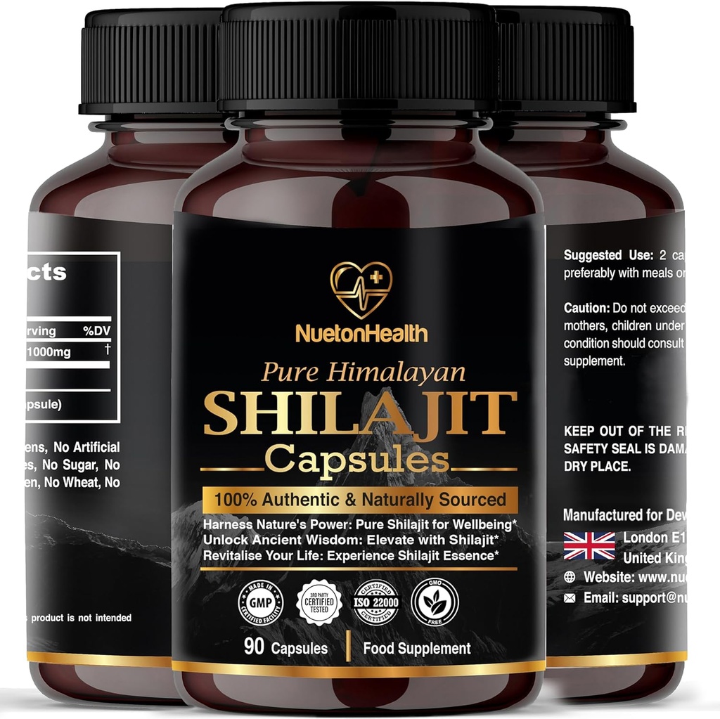 Capsule Himalayan Shilajit - 100% Pure & Natural 90 Vegan Pills - Gold Grade Wellness, Energy & Vitality Supplement per Uomo & Donne - Grade A Shilajit Rich in Acido Fulvic & Humic