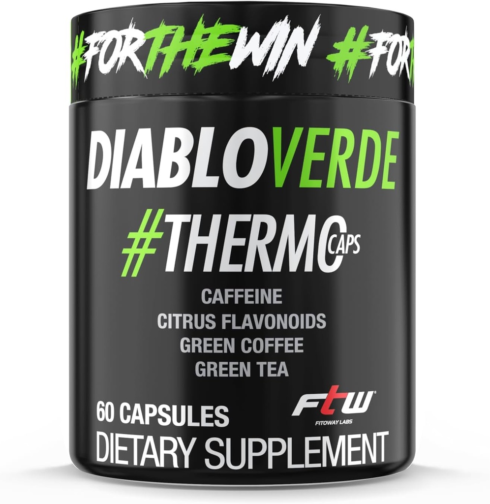Diablo Verde Thermo Caps - 395mg Caffeina, Citrus, Caffè Verde, Tè Verde - 60 Capsule, 60 Serve