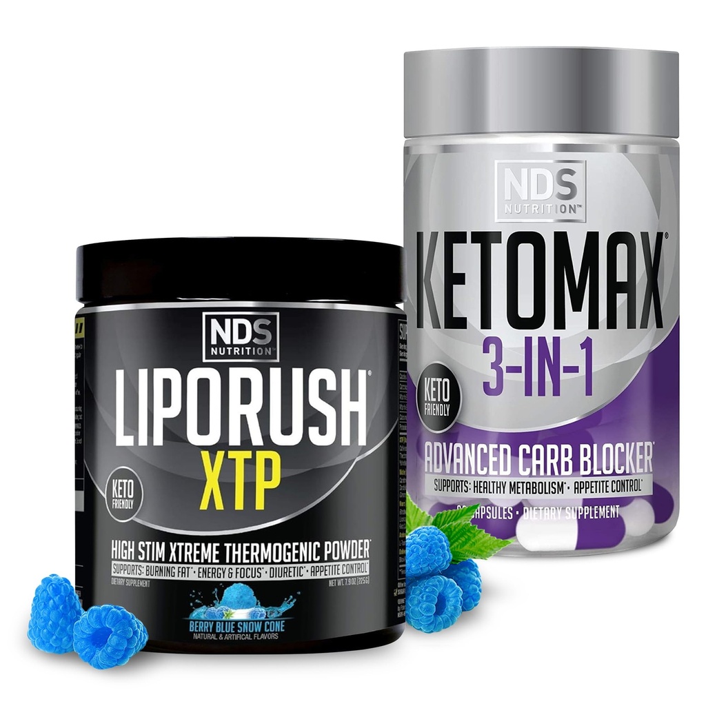 NDS Nutrition XTP Thermogenic Blue Berry Snow Cone (45 Serve) e Keto-Max Advanced 3-in-1 Pills Carb Blocker Appetite Suppressant (90 Capsule)