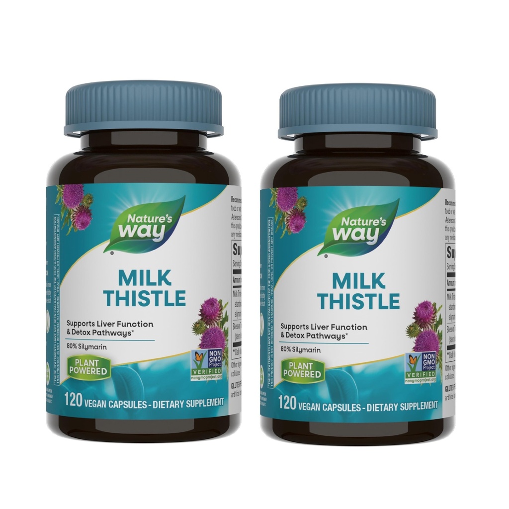 Natural's Way Milk Thistle, Supporta la funzione del fegato e le vie di disintossicazione*, 175 mg Estratto di semi di cardo di latte Standardizzato al 80% Silymarin per Serving, 120 capsule (Packaging May Vary) - 2 Pack