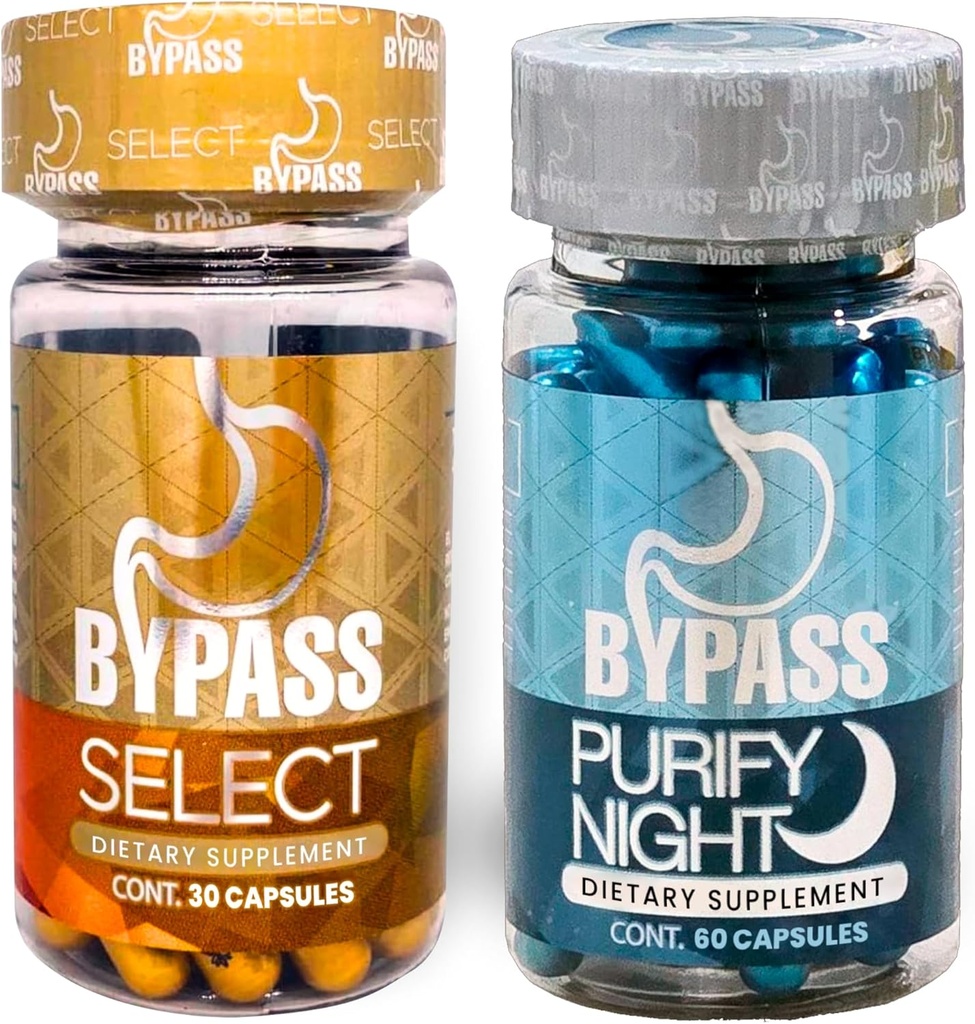 Generico Bypass Duo Select & PURIFY - Quemá grasa de día y de Noche (Seleziona 30caps) - (purificare 60caps), Blu e Oro