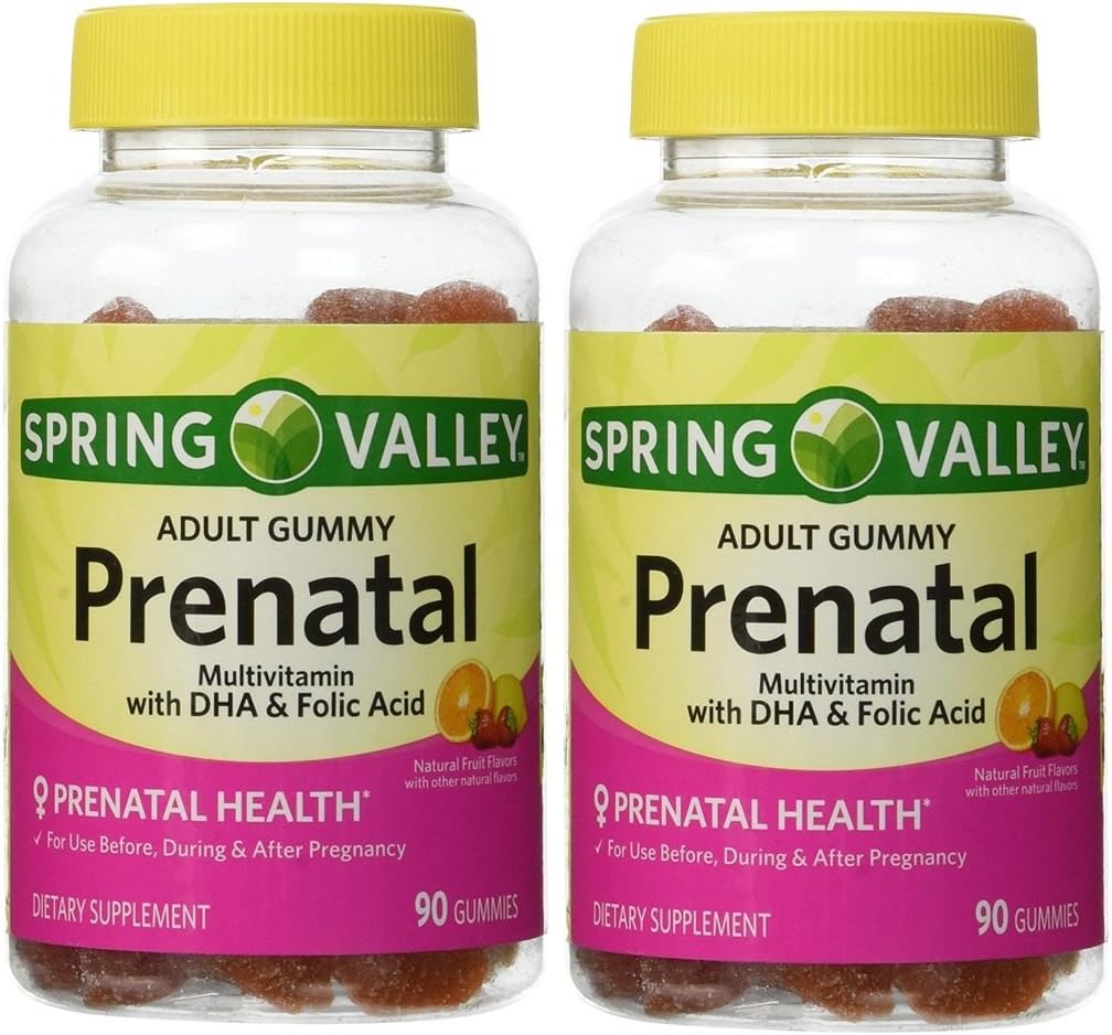 Multivitamina prenatale della pancia adulta della valle di primavera con acido DHA & Folic (pacchetto di 2) 180 Gummies Totale