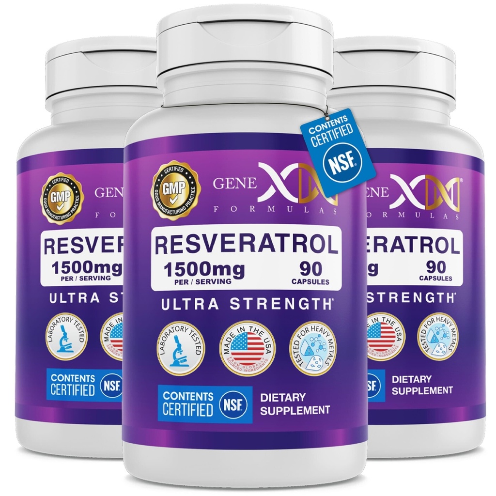 Genex Formulas 1500mg Resveratrolo con BioPerine per l'assorbimento (3 Pack) | Capsule Trans-Resveratrolo Organici di nodi giapponesi, supplemento antiossidante per l'invecchiamento sano