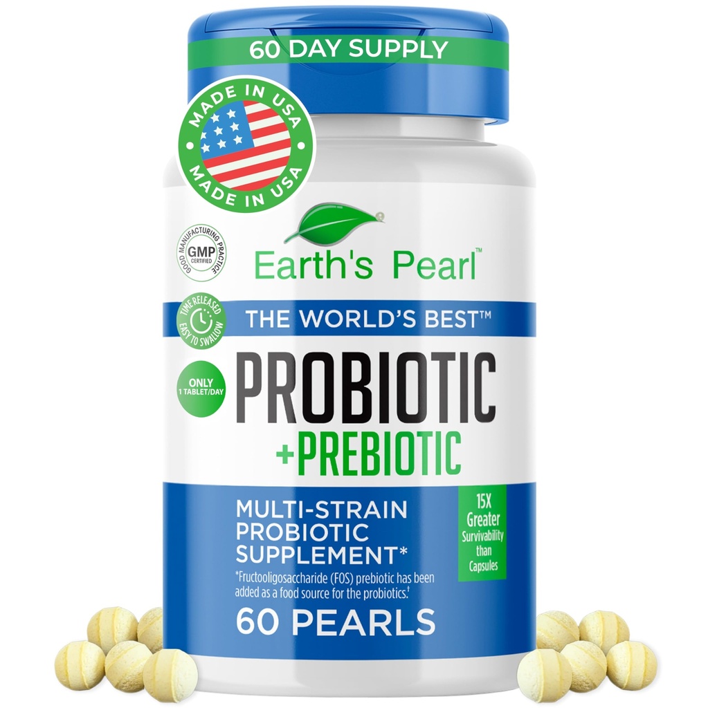 Probiotici perle della Terra per donne e uomini e bambini - Probiotici e prebiotici perla con BIO-Tract®, 4 miliardi di CFU, supporto per la salute del fegato (alimentazione da 60 giorni)
