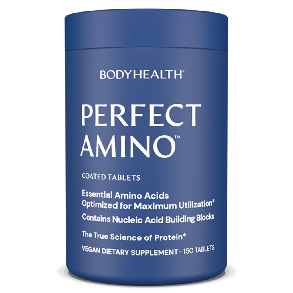 BodyHealth PerfectAmino (150 ct) Facile da ingoiare compresse, Aminoacidi essenziali Supplemento con BCAA, Proteine Vegane per l'allenamento Pre/Post e recupero del muscolo con Lysine, Tryptophan, Leucina, Metionina