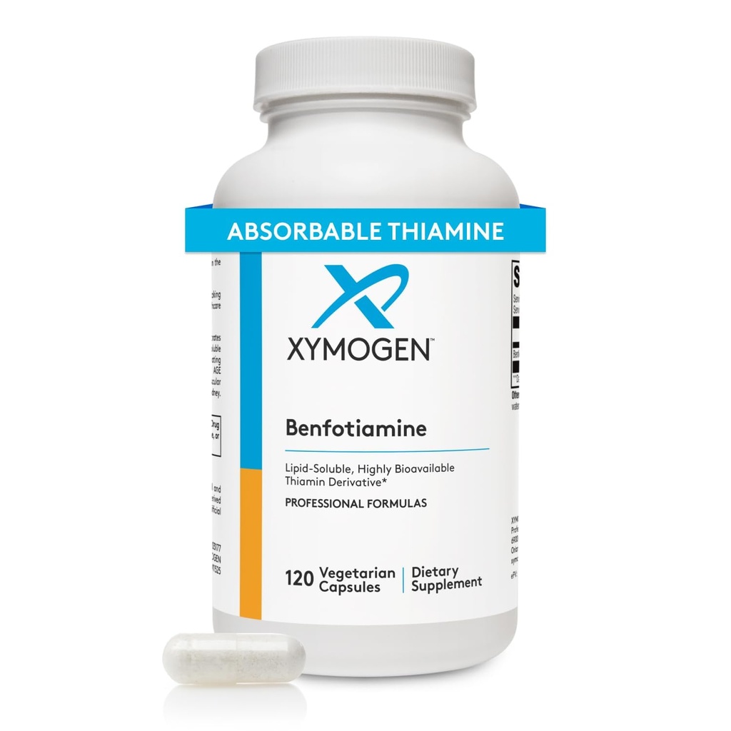 XYMOGEN Benfotiamine 300mg - Integratore Biodisponibile Thiamine B1 Derivato al Supporto Metabolico, Nerve + Salute Vascolare (120 capsule)