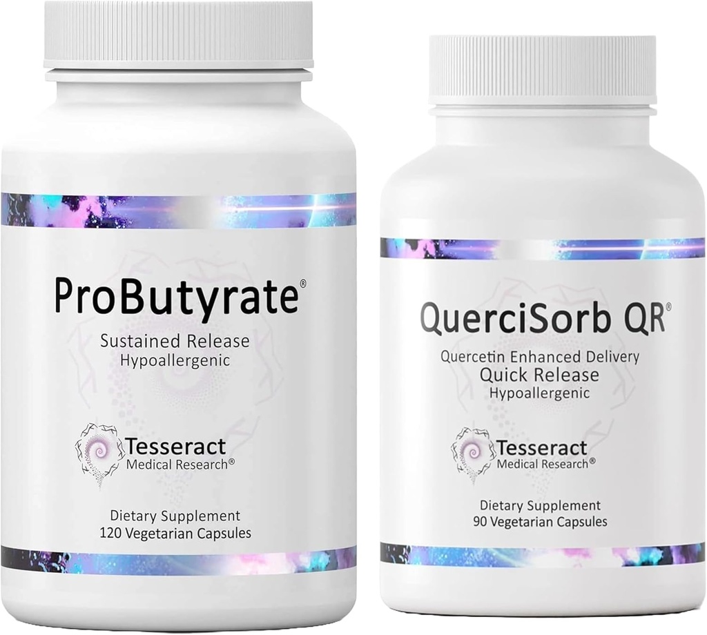 Tesseract Gut & Immune Support Bundle – ProButyrate 600mg & QuerciSorb Quercetin 400mg, 120 + 90 capsule, soluzioni anallergiche, Gastrointestinal & Immune Health