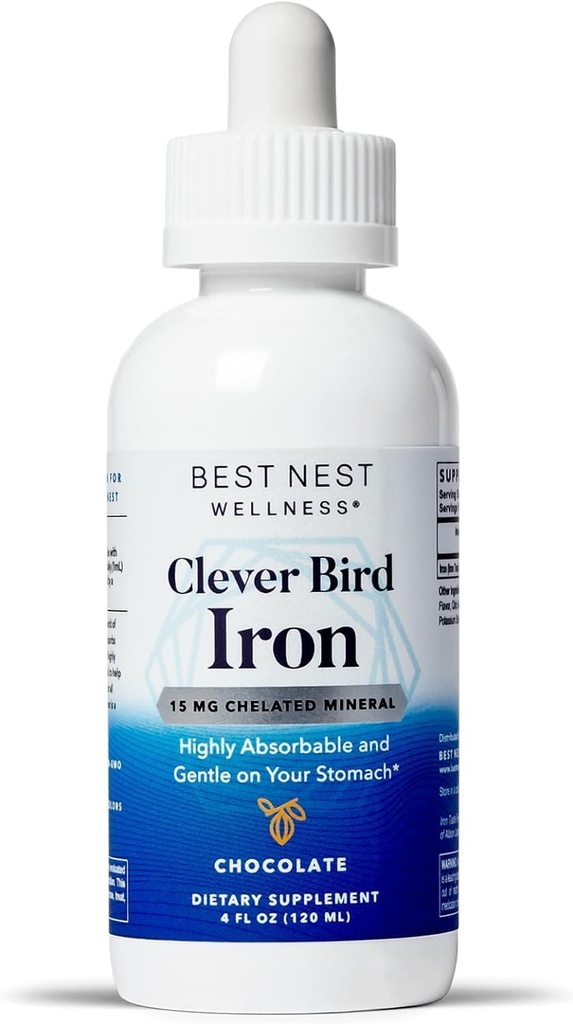 Best Nest Wellness Liquid Iron - Brain Health Support Supplement con Albion Taste-Free Iron - Aids Energy & Red Blood Cell Production - Biodisponibile Iron Formula - Chocolate, 4 fl oz (120 Servings)