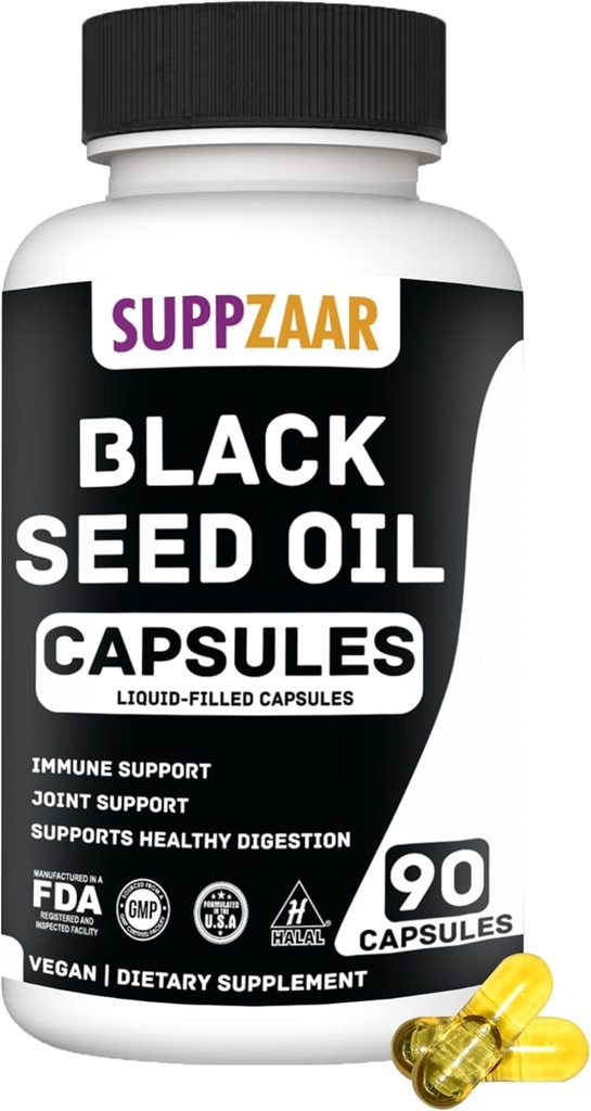 Olio Vegan di semi neri 1000mg. Olio di semi di cumino nero pregiato a freddo per immuni, struttura, pelle e digestione Non OGM, Gluten & Gelatin Free - 45 Servings, 90 capsule riempite di liquido
