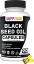 Olio Vegan di semi neri 1000mg. Olio di semi di cumino nero pregiato a freddo per immuni, struttura, pelle e digestione Non OGM, Gluten & Gelatin Free - 45 Servings, 90 capsule riempite di liquido