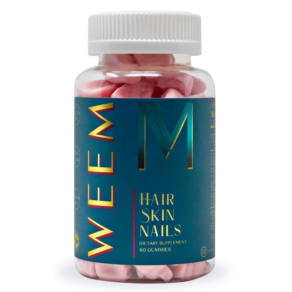 WEEM Hair Skin and Nails Gummies - Supporta i capelli sani - Vitamine vegane biotina per le donne e gli uomini supporta la crescita dei capelli più veloce, unghie più forti, pelle sana, resistenza extra (1)
