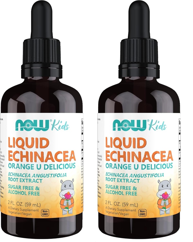 NOW Integratori, Bambini Echinacea liquida con Dropper, Supporto di sistema immunitario, formulato per i bambini, 2 once Fl, Imballaggio Vary May (Pack of 2)