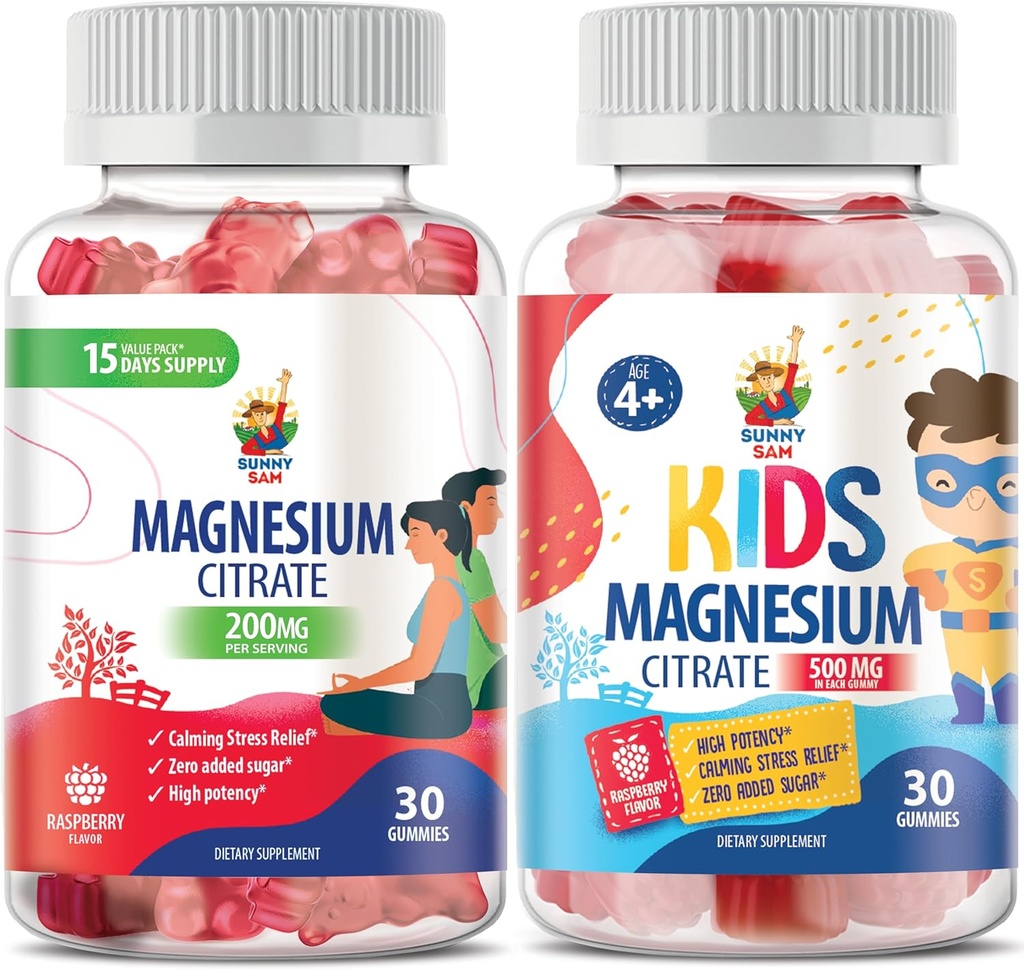 Gummie di Magnesio per Bambini 500mg e Gummie di Magnesio per Adulti - 100mg. Calze di Magnesio calma - Magnesio Citrato Chewable Supplement per Mood & Muscle Support