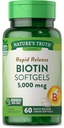 Natura's Truth Biotin 5000mcg | 60 softgels | Non-OGM & Gluten Supplemento gratuito per uomini e donne