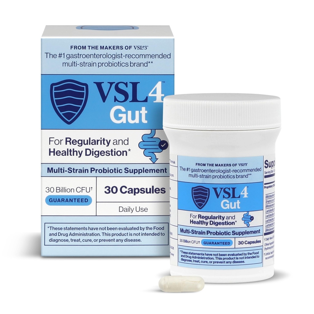 VSL4® Gut Daily Probiotics for Gut Health - 30B CFU, Multi-Strain Digestive Support for Women & Men, promuove Gut Balance & Regolarità, Potente, Shelf-Stable Probiotic Supplement, 30 Capsule
