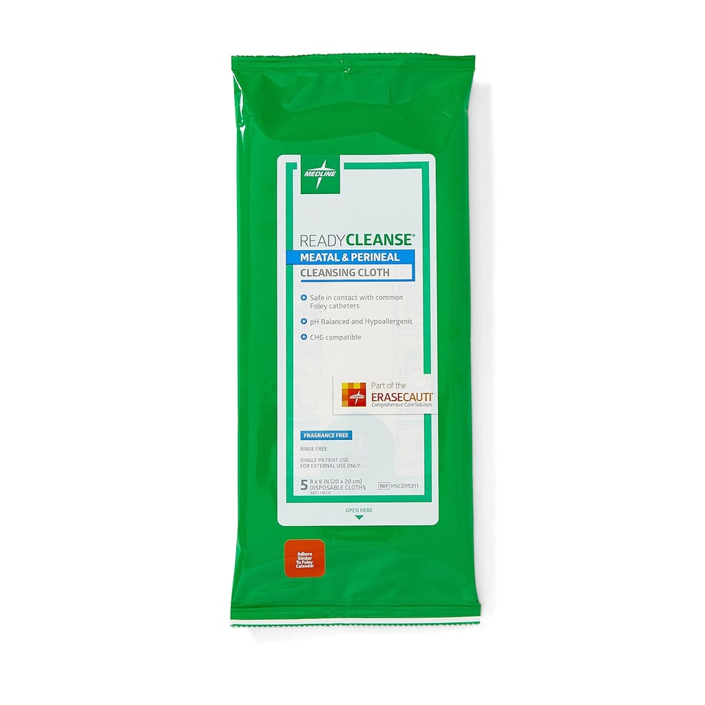 Medline Readycleanse Polpetta e Perineal Cleansing Cloth, Fragrance Free, Hypoallergenic, 8" x 8", 5 Conte (Pacchetto di 30)