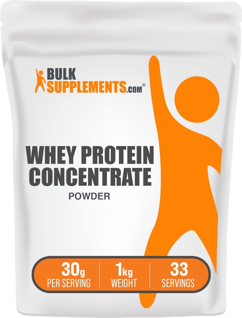 BulkSupplements.com Polvere di concentrato di proteine del siero - Integratore di polvere di proteine del siero, non zuccherato, senza glutine e senza glutine, 30g per porzione, 1kg (2.2 lbs) (Pack of 1)