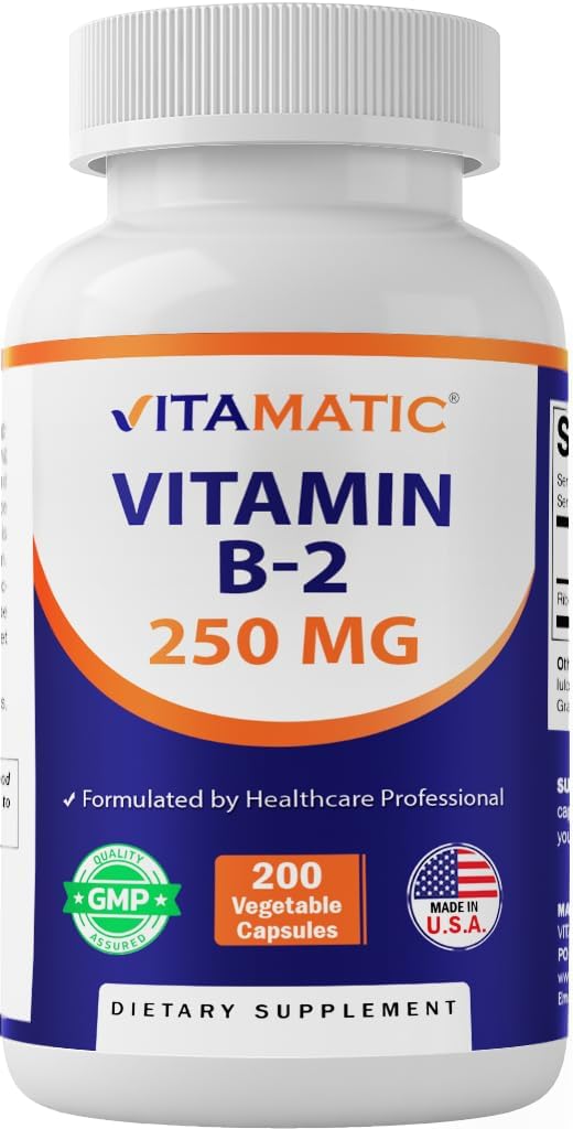 Vitamatic Vitamina B2 (Riboflavin) 250 mg - 200 capsule Supporta l'energia cellulare e la produzione di globuli rossi