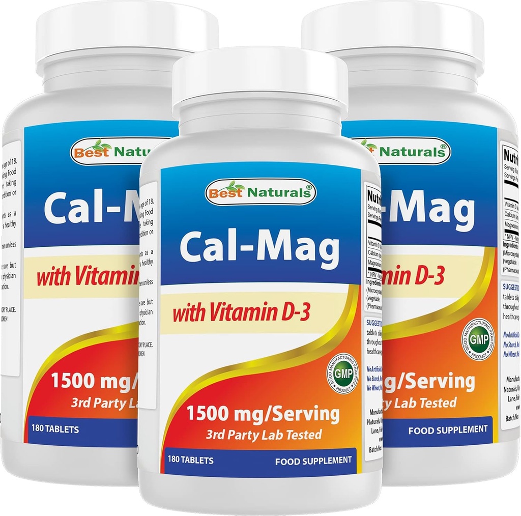 Best Naturals Calcio Magnesio con Vitamina D3 1500mg Servire 180 compresse (180 conteggio (Pacchetto di 3))