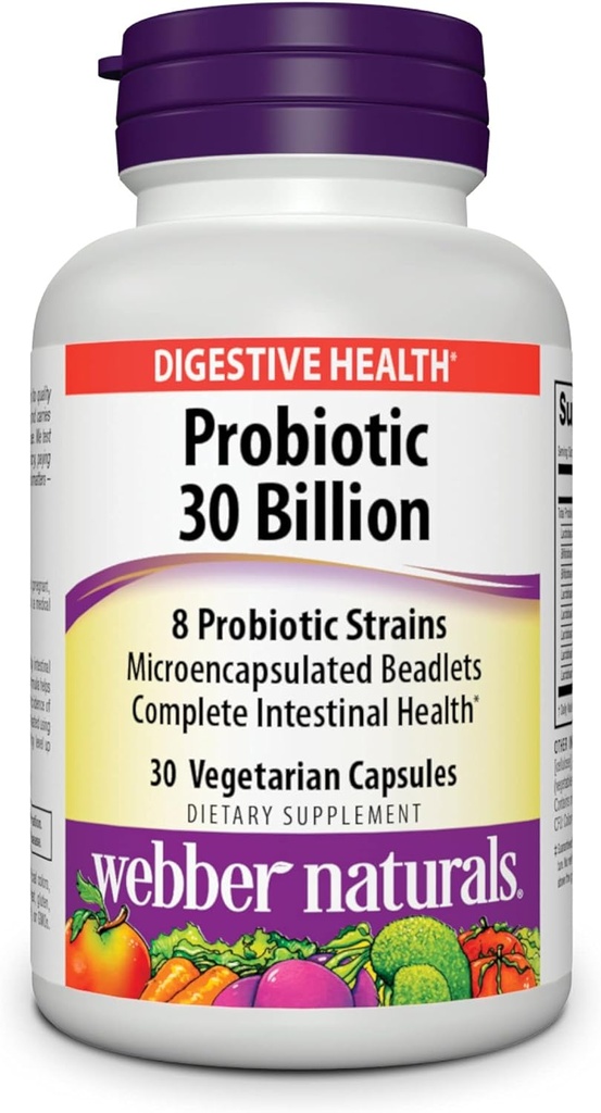 Probiotici naturali, alta potenza, 30 miliardi di CFU, per gli uomini, le donne e gli adulti, stabile di scaffalature (non richiede refrigerazione), 8 strati probiotici, 30 capsule vegetariane, per la salute digestiva