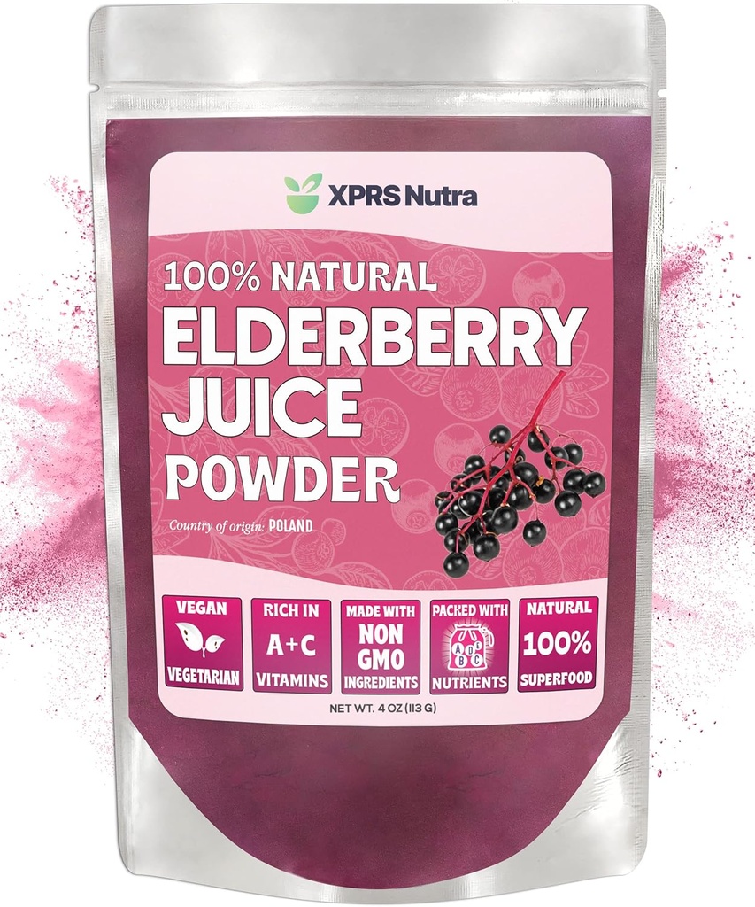 XPRS Nutra Elderberry Juice Powder - Polvere di sambuco Organic Fruit Juice Mix - Polvere di sambuco Supplemento Ricco di vitamine A e C (4 oz)
