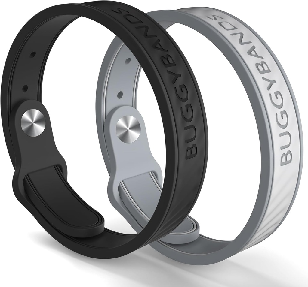 Bracciali respinti in zanzara, 2 confezioni in silicone elastico con bande di segnalazione DEET Free, Natural & impermeabili per bambini e adulti, protezione da viaggio all'aperto (Black&Grey)