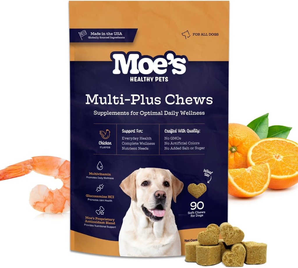 5 in 1 Cane Essenziale Multivitamin 90 Pollo chews aromatizzati per il supporto immunitario del cane, Cuore, Pelle, Cappotto, &amp; Vitamine generali di salute A, B12, C, D, E, Antiossidanti, Omega 3 per tutte le età e razze