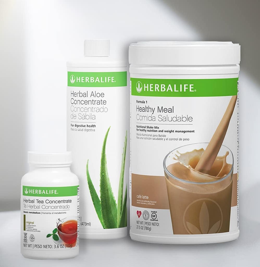 Trio Combo HERBALIFE Formula 1 Miscela nutrizionale sana (Cafe Latte 780g)-Aloe aloe aloe cocentrate Pint (Original 473ml) - Concentrato di erbe (Original 102g)
