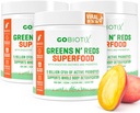 GOBIOTIX Super Greens and Reds Powder - Superfood rosso e verde - Supplemento probiotico - Polvere di radice digestiva di enzimi e barbabietola - Integratore alimentare organico di alimenti integrali (Mango, 3 Pack)