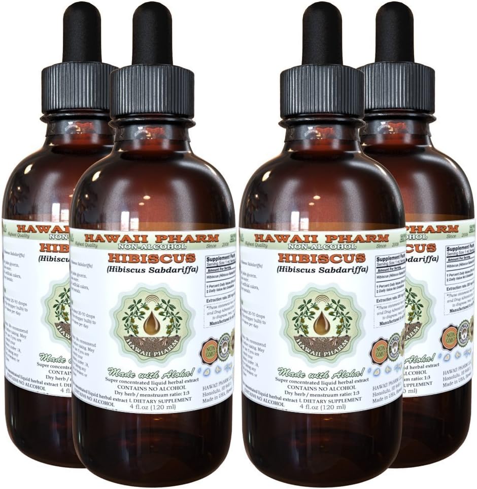 Estratto di liquido senza alcool di Hibiscus, Ibiscus organico (Hibiscus Sabdariffa) Dried Flower Glycerite Hawaii Pharm Natural Herbal Supplement 4x4 oz