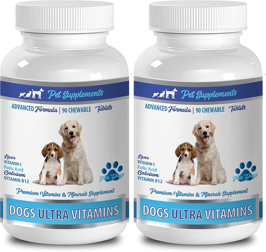 Supporto Bone per Cuccioli - Cani Ultra Vitamine - CHEWABLE - Formula Avanzata - Minerali Premium - Bones Calcium Cane - 2 Bottiglia (180 Chews)