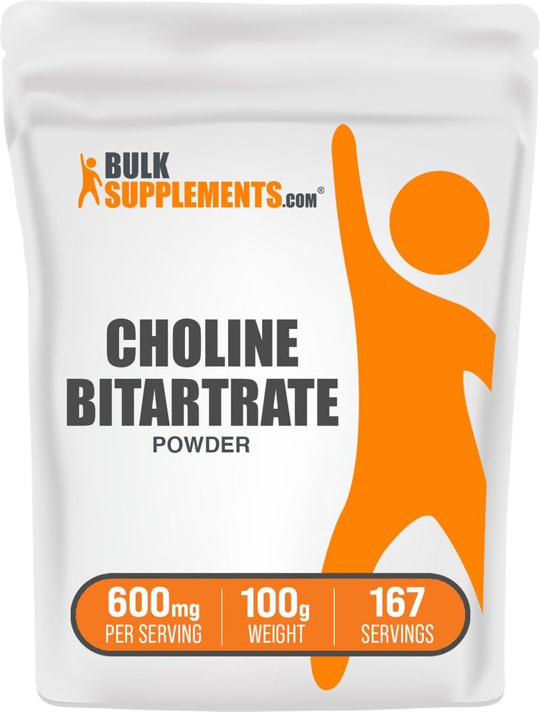 BulkSupplements.com Polvere di bitartrate di colina - Supplementi di colina - Senza glutine e senza glutine, 600mg per porzione, 100g (3,5 oz) (Pack of 1)