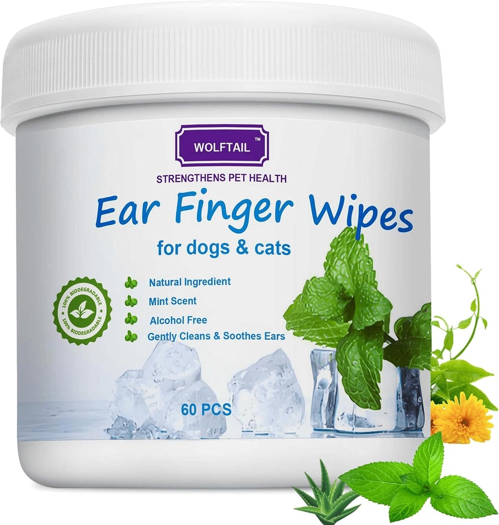 Uscite per cani e gatti, 60 conte di grandi dimensioni - Gently rimuovere cera d'orecchio, Debris - Sooths & Deodorizes - Relieve Ear Itching & Inflammation, fresco profumo di cocco