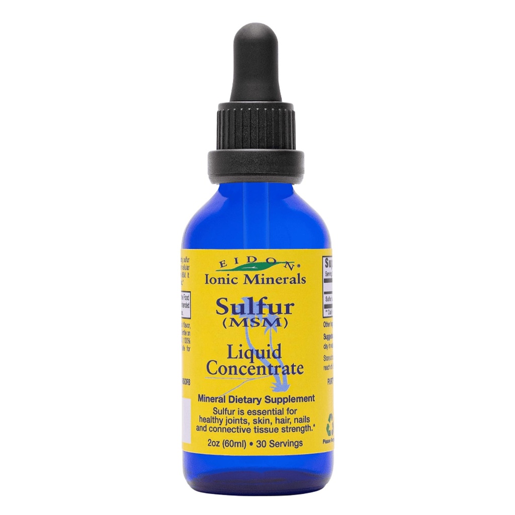 Eidon Ionic Minerals Liquid Sulfur Concentrate - Integratore di gocce di zolfo di MSM ionico, Supporta pelle liscia e capelli lucidi, Nessun Preservativi o Additivi - Bottiglia da 2 Oz