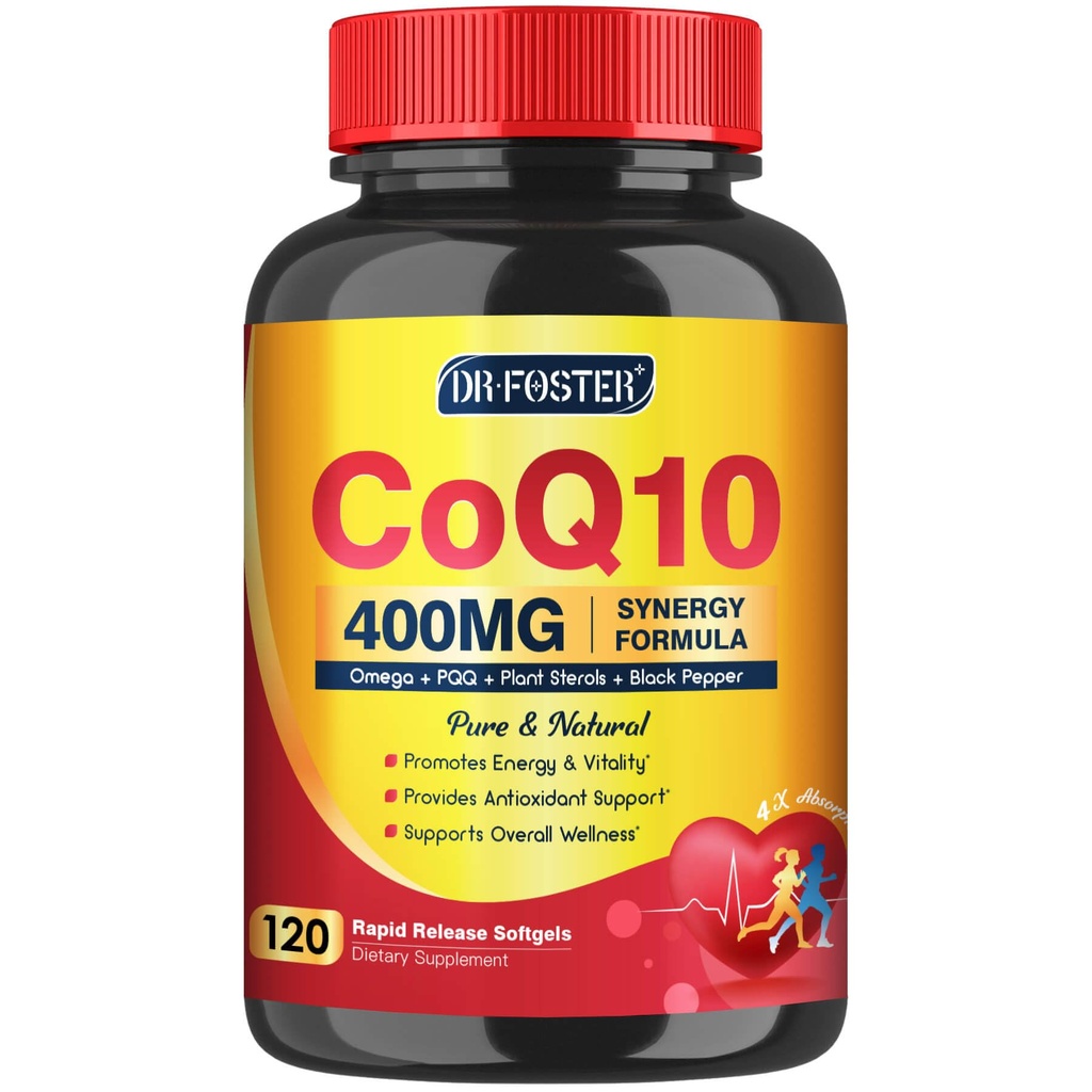 CoQ10 400mg SoftGels COQ10 - CQ10 Coenzyme Q10 Supplemento, Plus PQQ, Omega 3 e Vitamina E, per il cuore e l'energia cellulare, 120 Serve