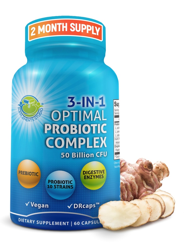 Probiotici con enzimi digestivi e prebiotici per le donne e gli uomini - 3-in-1 Vegan Probiotic Multi Enzyme Complex per la salute del fegato - Assorbimento massimo Delayed-Release capsule