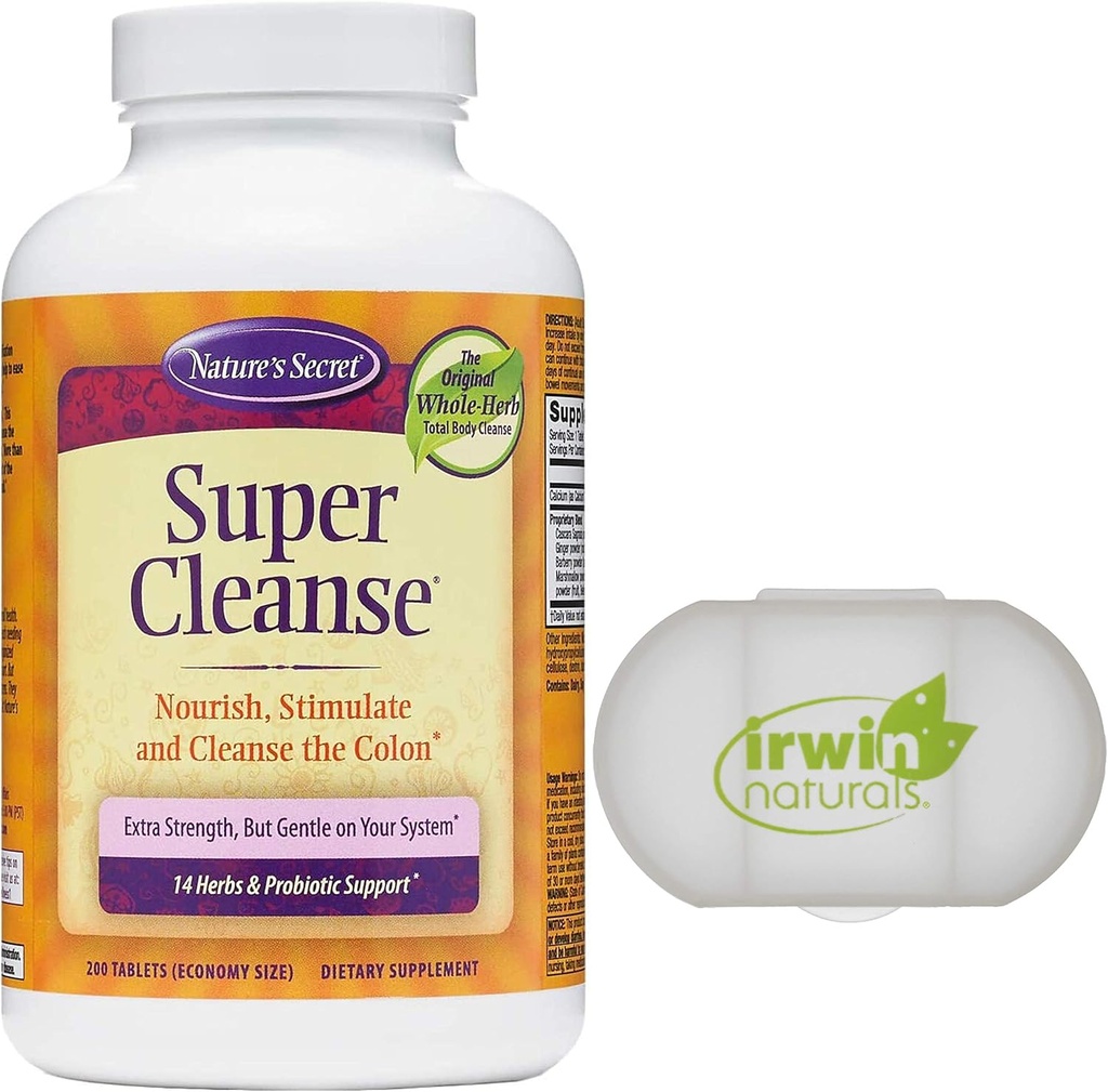 Natura Segreto Super Cleanse Extra Strength Toxin Detox & Gentle Eliminazione Total Body Cleanse, Digestivo & Colon Health Support, 200 compresse, con un caso di pillole