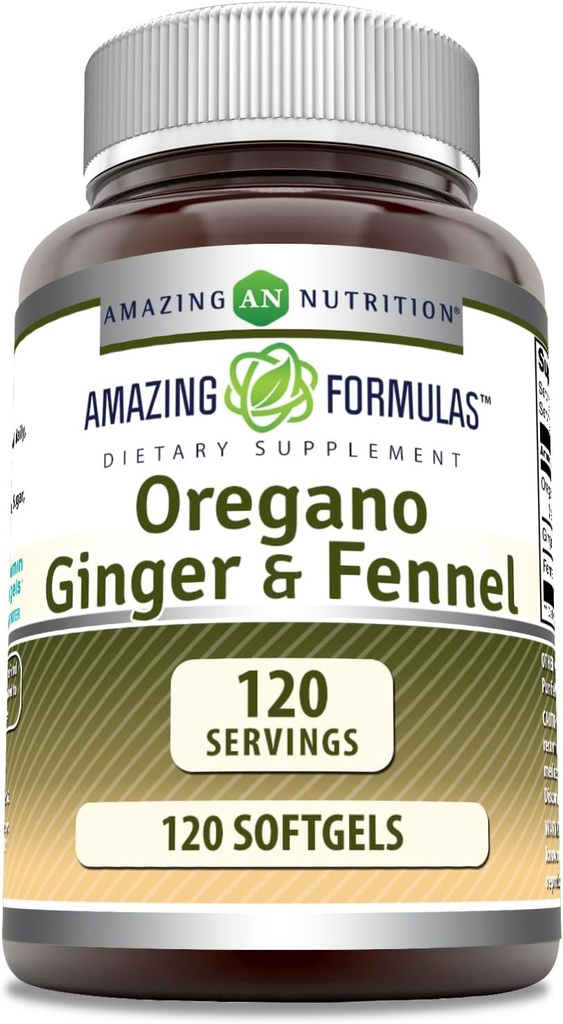Incredibile formula Olio di origano con Ginger & Fennel Supplemento | 120 Softgels | Non OGM | Gluten-Free | Made in USA