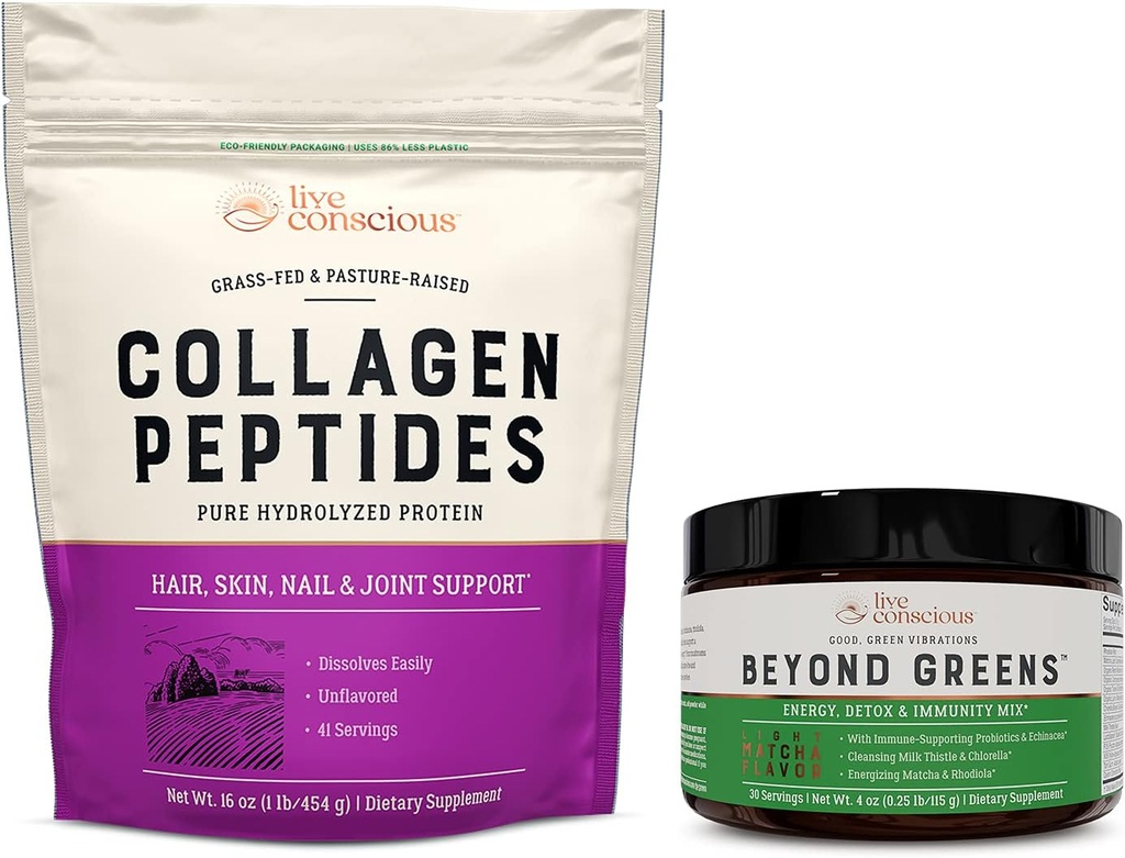 Peptidi di collagene & oltre i verdi | Capelli, Pelle, Unghie e Supporto congiunto + Boost immunitario, Detox, & Energy