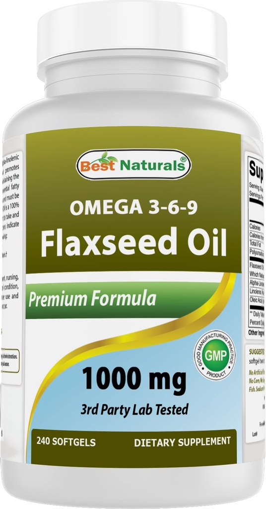 Best Naturals Flaxseed Oil 1000 mg 240 Softgels - Omega-3-6-9 per la salute del cuore