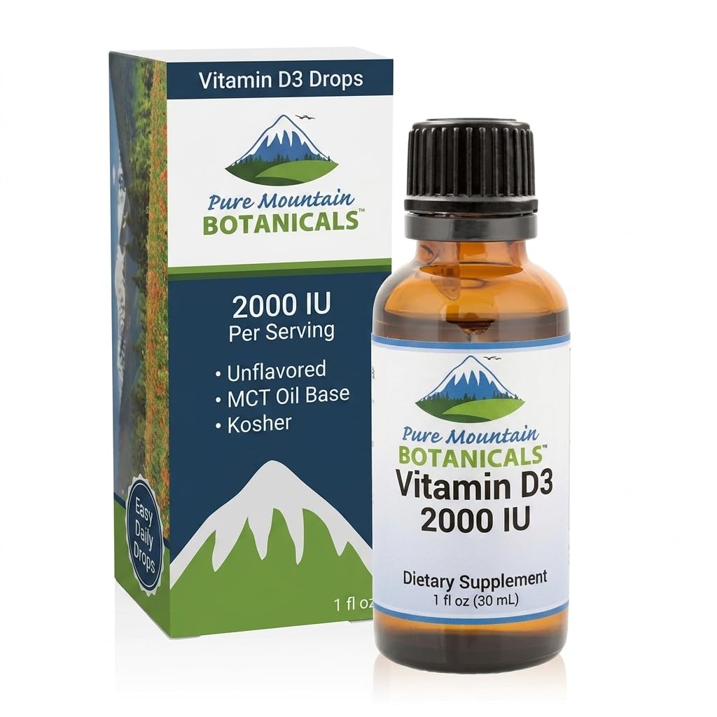 Gocce di vitamina D liquide - Gocce liquide non aromatizzate Kosher D3 in olio MCT - 2000iu per porzione - 1oz Bottiglia