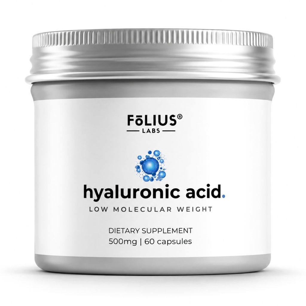 Acido ialuronico ad altissima purezza 500mg - 95% Ialuronato di sodio - Altamente purificato e Biodisponibile - Basso Peso molecolare - Non OGM Fermentato - 60 capsule