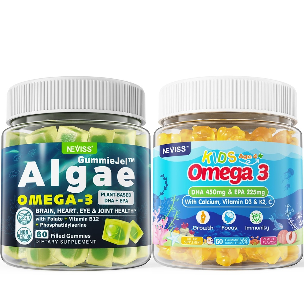 Vegan Omega 3 Gummies 1 Pack + Zucchero Omega 3 Gummies per bambini 2 Pack