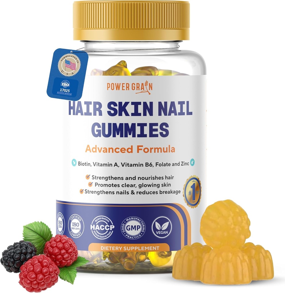 Pelle Premium per Capelli e Unghie Gummies – 5000 Mcg Biotin Vitamine Vegan per Uomo e Donne – Promuove la crescita sana dei capelli, Unghie forti, Pelle Radiante – 10X Extra Strength - Blueberry Flavour