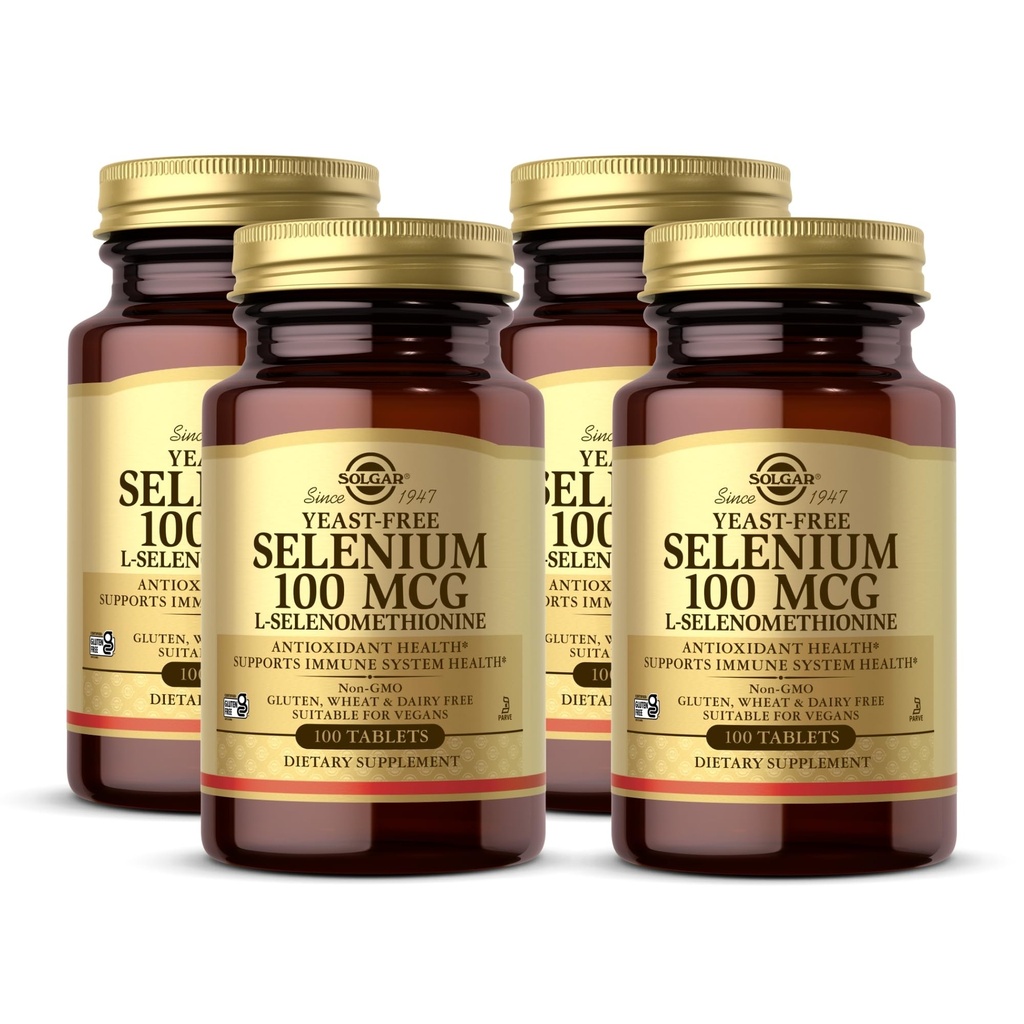 Solgar Yeast-Free Selenium 100 mcg - 100 compresse, Confezione da 4 - Supporta la salute del sistema immunitario e antiossidante - Non OGM, senza glutine, senza latticini, Kosher - 400 Total Servings