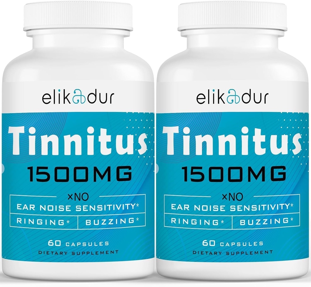 1500 MG Tinnito per Anello Orecchie, Supplemento Tinnito per Anello Auricolare, Miscela Erba Proprietario, Auricolare Tinnito per Uomini Donne, (60 Caps, 2-Pack)