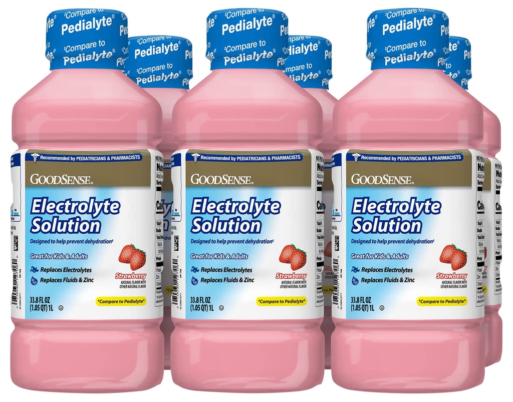 Soluzione di elettroliti di fragole di GoodSense, sostituisce gli elettroliti, fluido e zinco, bambini e adulti, 33.8 once fluide (pacchetto di 6)