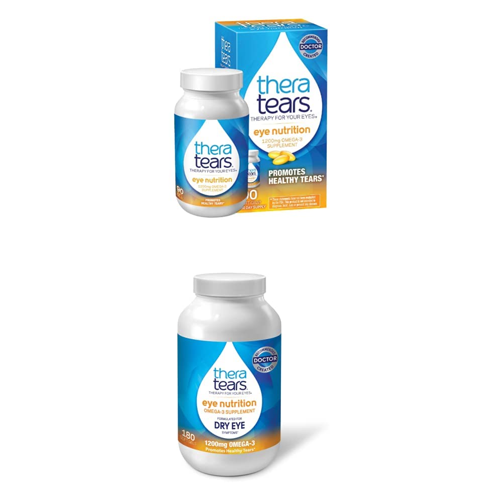 TheraTears 1200mg Omega 3 Supplemento per la nutrizione degli occhi, Trigliceride acida organica olio di pesce & VIT E,90 Conta con Thera Tears 1200mg Omega 3 Supplemento per la nutrizione degli occhi, & vitamina E, 180 Conte