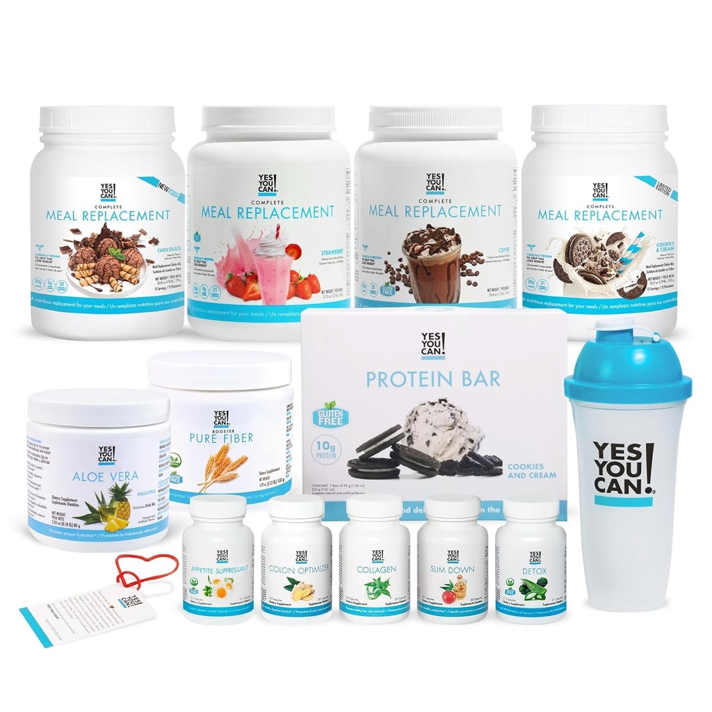 Si' che puoi! Kit All-in-One con Agi di Sostituzione Meal, Aloe Vera Drink Mix, Miscelatore Fibra Shake, Spuntini Proteini, Integratori - Kit Wellness completo